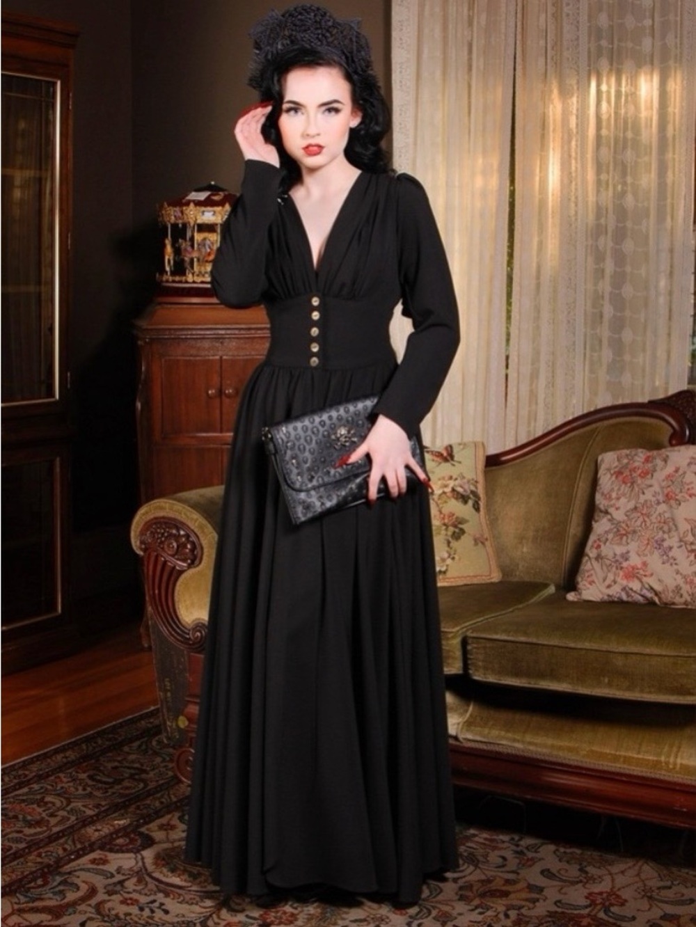 Pinup Couture PUG Laura Byrnes Clarice Dress Coat In Black Size XS NWT
